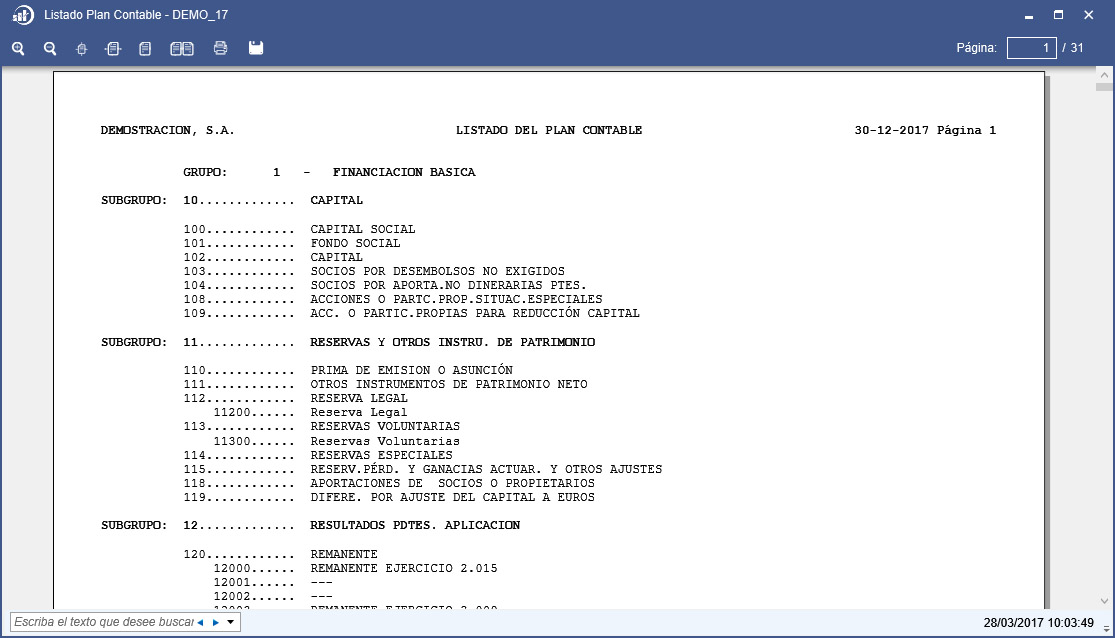 Logoconta: Plan Contable - Ventana Listado