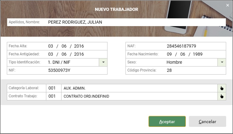 LNominas: Nuevo Trabajador